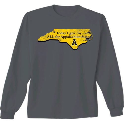 Appalachian State Today I Give My ALL Long Sleeve Charcoal T-shirt